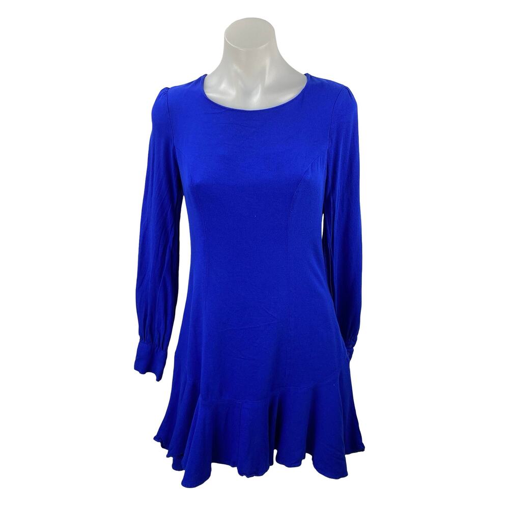 Bar III Women's Royal Blue Ruffled Long Sleeve Mini Flare Skater A-Line Dress 2